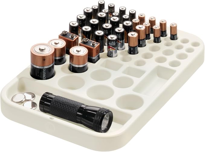 iDesign Plastic Divided Battery Organizer Insert, Coconut | 7.6" x 11.1" x 1"