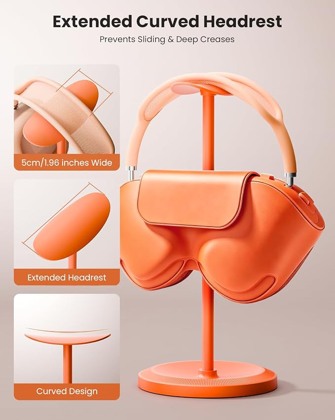 Headphone Stand, Desktop Headset Holder, Orange | Earphone Stand, Gaming Headphone Hanger, Enlarged Headrest Heavy Base, Office Desk Accessories for All Headphones Size