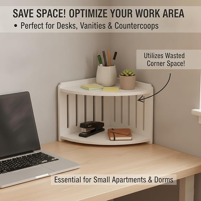 Desk Shelf Organizer - Corner Bookshelf Table Top Shelving for Desktop, Multipurpose Office Organizers and Accessories, Space Saving Tabletop Shelf for Dormitory, Home, and Work
