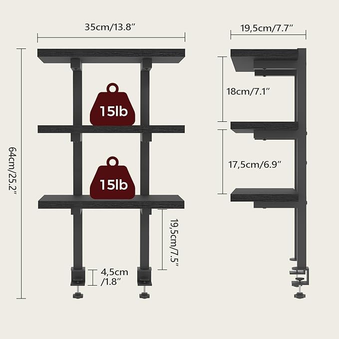 MAHANCRIS Desk Shelf and Desktop Shelf Bundle, Clamp On Desk Organizer, Adjustable Desk Corner Storage Shelf with Metal Frame, DSBK3601-DSBK5501