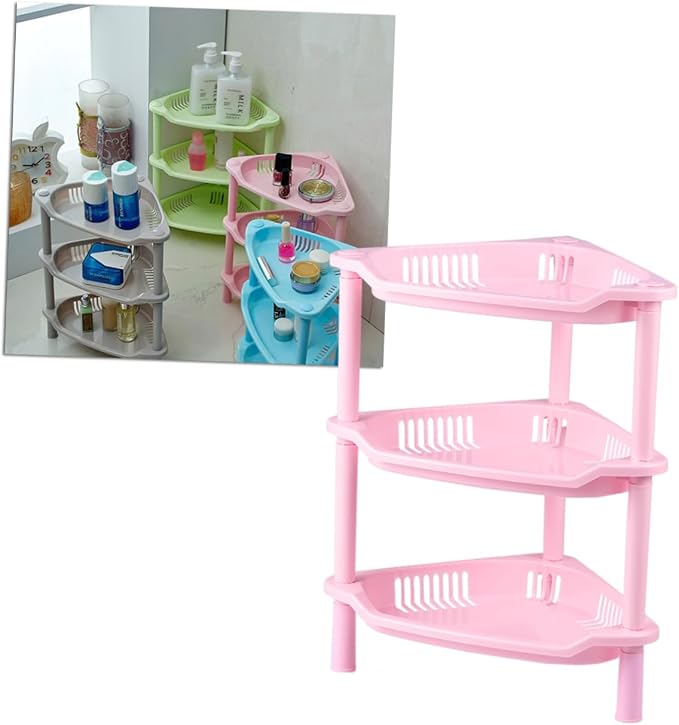 VOSAREA Plastic Storage Shelves Corner Desk Shelf Organizer Basket for Home Kitchen Bathroom Desk Stand Rack Easy Assembly