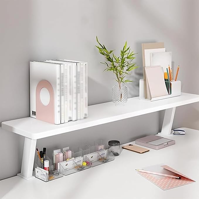 39.4x7.8 in Clamp on Desk Shelf, Adjustable Floating Desks Shelf Space Saving Desktop Extender Storage Organizer for Office, Dorm, Home Desk Organization, White