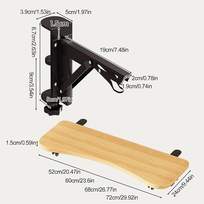 Natural,68 * 24,Ergonomics Desk Extender Tray, Desktop Extender, 30"x9.4" Clamp on Table Mount Arm Wrist Rest Shelf, Small Table Edge Extender Tray, 90° Foldable Computer Arm Rest for Desk