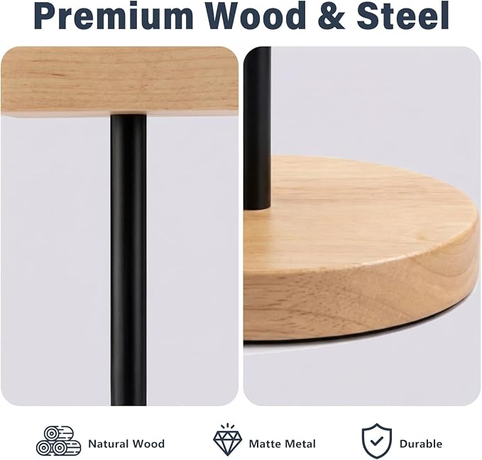 Wood & Metal Headphone Stand, Desktop Headset Holder with Stable Non-Slip Bamboo Base, Universal Headphone Hanger for Gaming Headsets, Office Desk, Home, Gift
