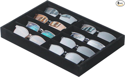 Jewelry Sunglasses Organizer Tray, Black Velvet Eyeglasses Display Tray Box, Glasses Organize Storage Holder for Home Desk or Selling Show Display