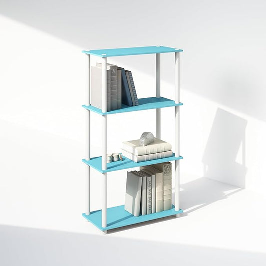 Furinno Turn-N-Tube Book Shelf, 4-Tier Bookshelf, Bookcase with Multipurpose Compact Display Rack, 11.6 x 23.6 x 43.2, for Living Room, Bedroom, Home Office, Light Blue/White