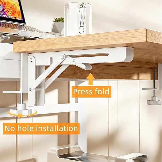 Desk Extender , 25.98'' x 9.84 '' Foldable Table Extension Folding Wall Table Keyboard Extender for Desk Clamp-on Shelf for Dorm Bunk, Office, Kitchen Bar, additional storage platforms (White)