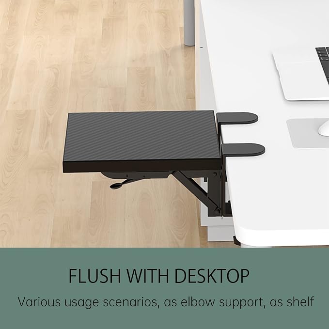 Sisyphy Ergonomics Desk Extender Tray, 9.5x9.1" Punch-Free Clamp on, Foldable Keyboard Drawer Tray, Table Mount Arm Wrist Rest Shelf, Computer Elbow Arm Support