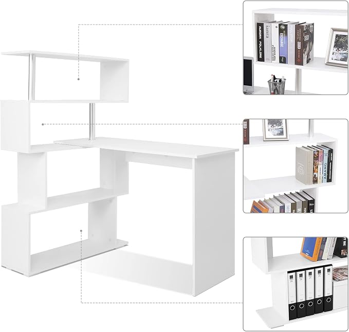 Mondeer 41.7" L Shaped Desk with 4-Tier Storage Shelves, Computer Corner Desk for Study Home Office Living Room (White)