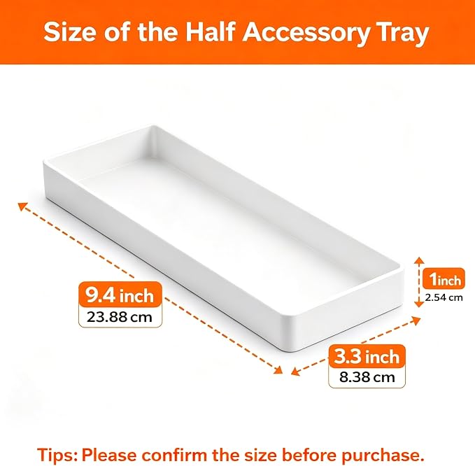 Amazon Basics Rectangular Plastic Desk Organizer, Half Accessory Tray for Office Supplies and Workspace Organization, 9.4" x 3.3" x 1", White