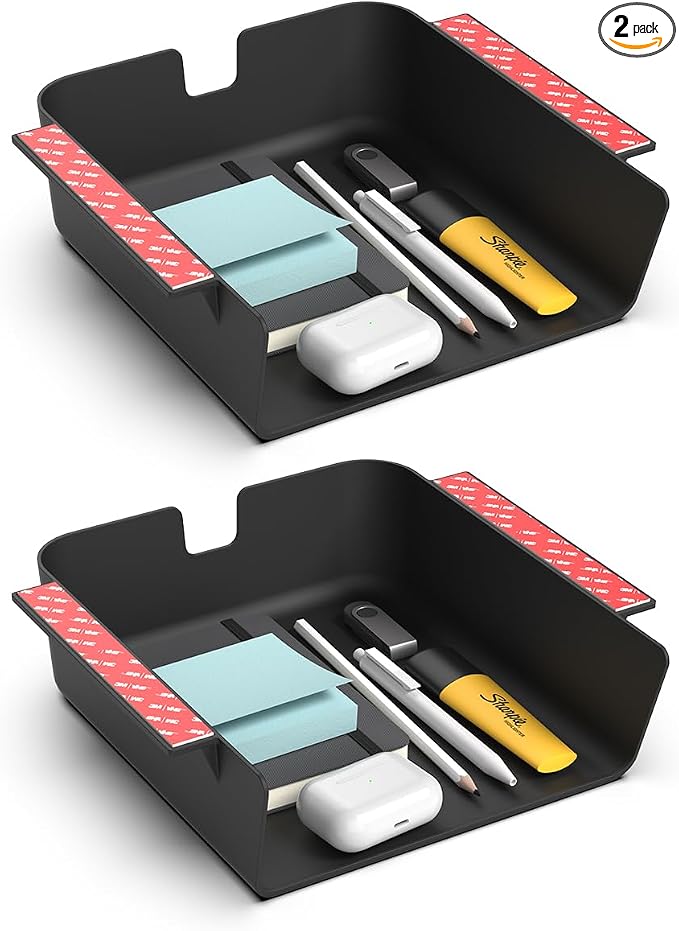 HumanCentric Under Desk Storage Shelf, Drawer Organizer for Office, Workstations, Tables, Sit Stand Desks, Gaming Setups, Mountable Storage Tray, Cable Management, Screw or Stick On, 2 Pack