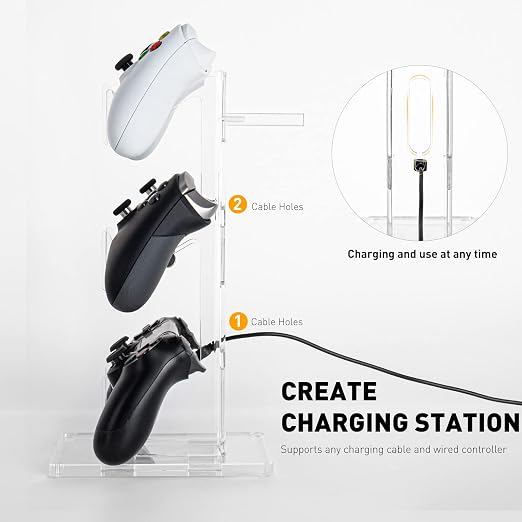 OAPRIRE Controller Stand Headset Stand, 3 Tier Acrylic Gaming Controller Holder Compatible with PS4, PS5, PC, Xbox, Universal Design (Clear)