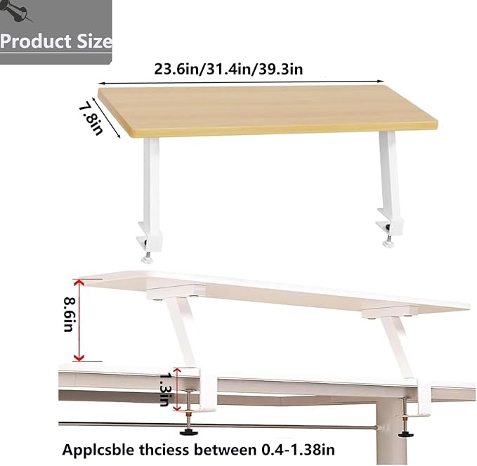 Clamp on Desk Shelf, Desktop Shelf Organizer Space Saving Desk Storage Rack for Office Study Home Dorm No Drill (23.6 x 7.8 in)