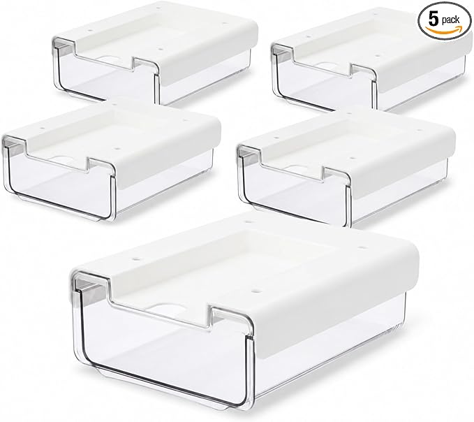 RHBLME 5 Pack Under Desk Drawer, Under Shelf Drawers Slide Out Self-Adhesive Standing Desk Drawer Attachment, Plastic Workspace Organizers for Office Home School
