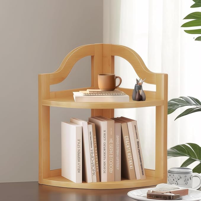 Corner Shelf, 2 Tier Desktop Storage Organizer Space Saving Counter Decor for Small Spaces Home Office Kitchen Bathroom (Yellow, 2-Tier)