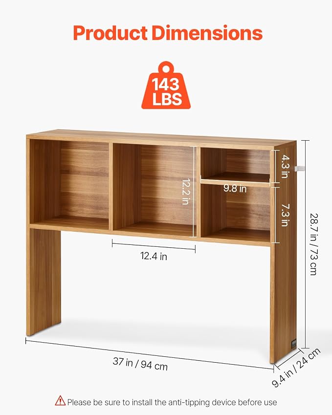 VEVOR Desktop Bookshelf, Storage Organizer with 5 Shelves for Computer Desk, Wooden Shelf Desk Hutch with Anti-Slip Feet Pads, Desk Top Display Rack for Office, Home & Dorm, Brown