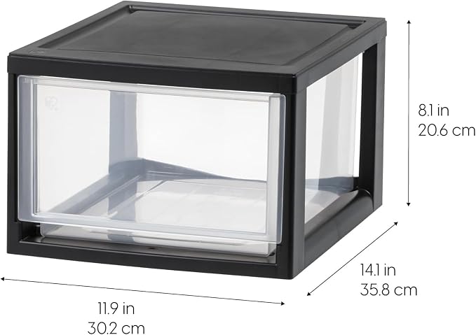 IRIS USA 14.5 Qt. Plastic Drawer Storage Organizer Stacking Drawers, 6-Pack, Stackable Unit with Sliding Drawer for Clothes Bedroom Kitchen Under Sink Pantry Craft Room Bathroom Dorm Office, Black
