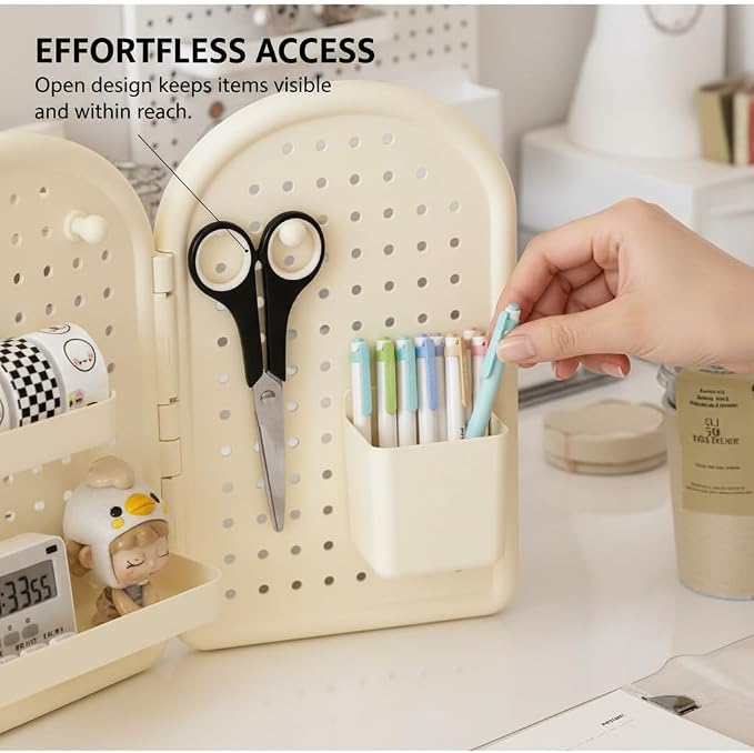 Loizziuy Space-Saving Corner Desk Organizer - Foldable Wall Mount Storage for Home Office Desktop for Stationery & Accessories (Beige)