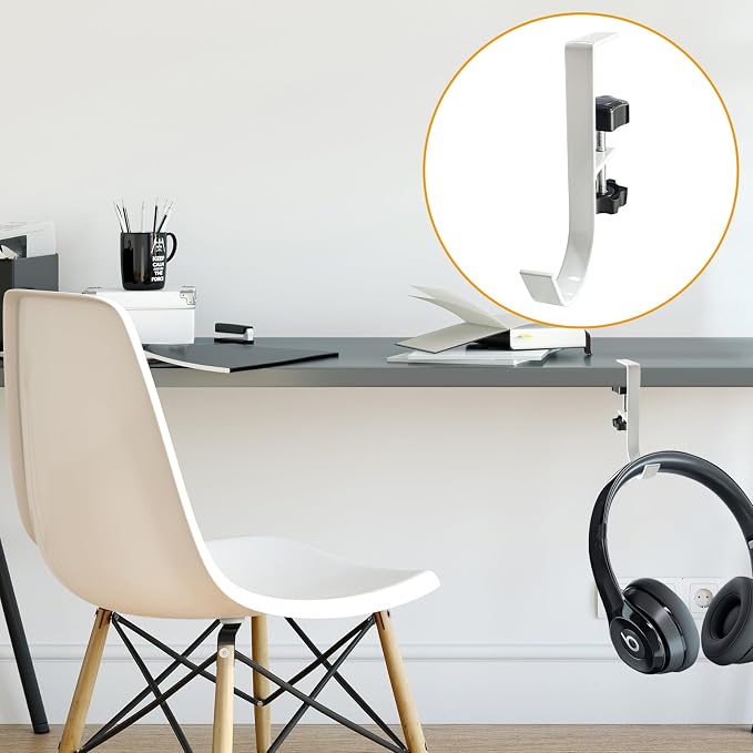 4pcs Desk Hooks, Under Shelf Table Storage Hooks Clip-On Desktop Accessory for Organizing Book Bags and Desktop Miscellaneous Items (White)