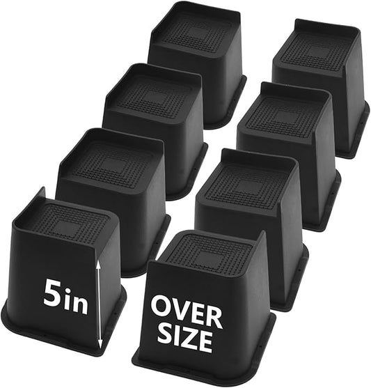 8 Pack Bed Risers 5 inch Heavy Duty, Oversized Furniture Risers, Black Bed Lifts Risers for Table, Sofa, Chair, Couch, Desk, Bed Frame Risers Supports Up to 6,500 Lbs