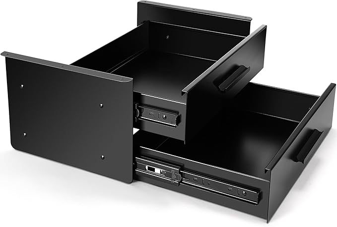 Menkxi 16'' Under Desk Drawer Slide-out Steel Under Counter Drawers Storage Organizer Large Hidden Pull-out Tray for Table Desks Home Office Workstation(Black,2 Layer)