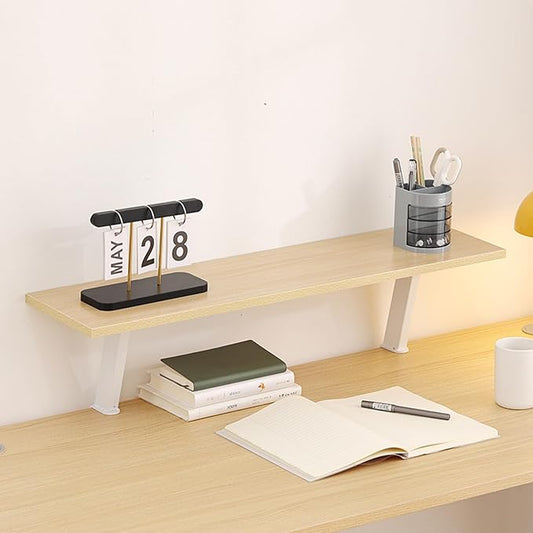 23.6x7.8 in Clamp On Desk Organizer Shelf, Above Desk Storage Extension Portable No Drill Required Bookcase Clamp Rack for Home Office Dorm Workstation and Study Space, Natural