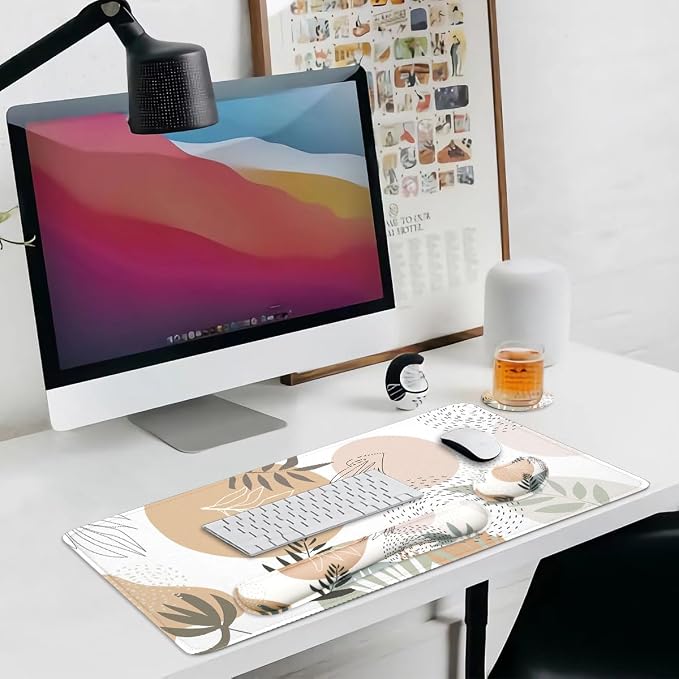 Keyboard Mouse Pad Set, Extended Mouse Pad+Keyboard Wrist Rest Support, Memory Foam Ergonomic Easy Typing, 4Pcs (35.4×15.7 in) Desk Pad Set for Home Office Study Game - Minimalist