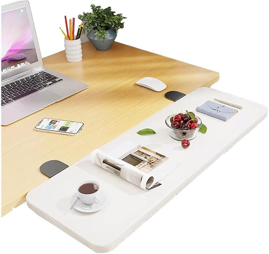 Ergonomic Clamp on Desk Extender Tray for Bookshelf, Dining Table 90° Foldable Table Extender for Desk Office Desk Extension(White,90 * 25cm)