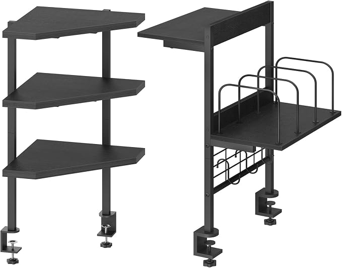 MAHANCRIS Desk Corner Organizer and Desktop Bookshelf with Hooks and Divider Bundle, DSBK5501-DSBK4501