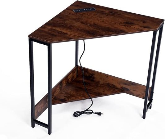 Corner Desk with Storage Shelves,Adjustable Shelf Corner Desk - Triangle Writing Desk with Maximized Storage for Efficient Use of Space (Brown)