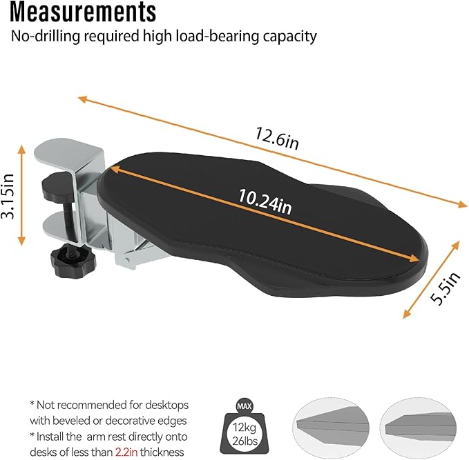Ergonomic Arm/Elbow Rest for Desk, Foldable Rotating Black | Foldable, Rotatable, Computer Desk, Office & Gaming Comfort