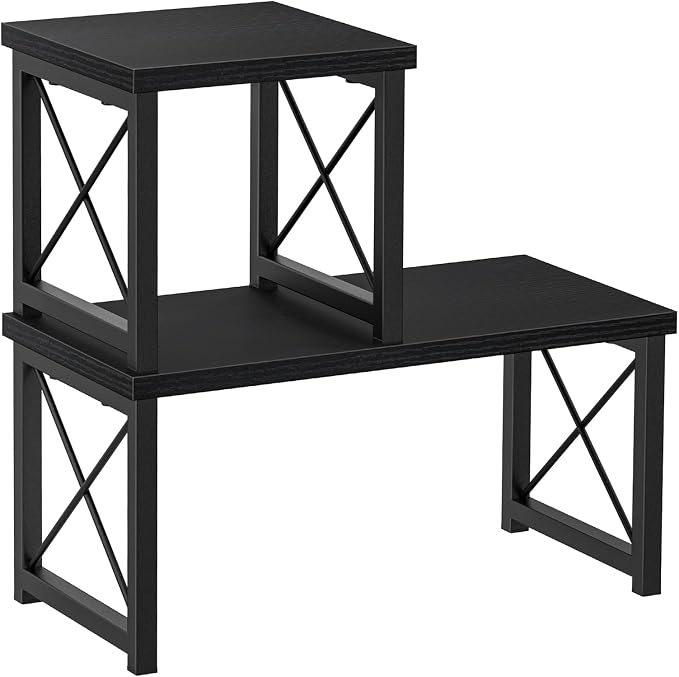 Honiter Desk Shelf Desktop Organizer 2 Tier Wood Small Bookshelf,Rustic Brown Freestanding Adjustable, Organizer, Stackable, Desk Stand, Storage Organizers, Kitchen Counter Display Rack