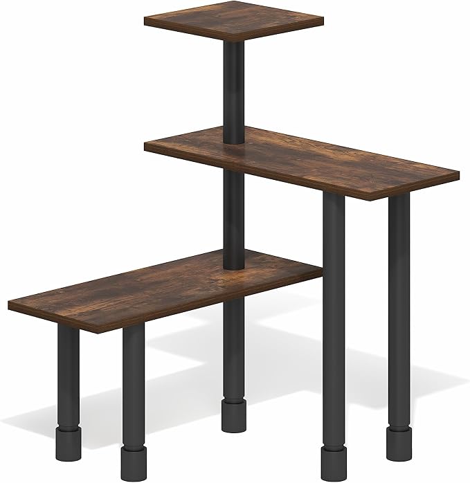 Furinno Turn-N-Tube Corner Shelf, 3-Tier Countertop Corner Organizer, Toolless Pantry Organizers and Accessories, Adjustable Table Top Shelf, for Vanity, Small Spaces, Kitchen, Bathroom, Amber Pine