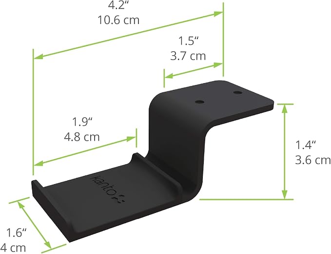 Kanto HH Universal Under Desk Headphone Hook - Black - Solid Steel Construction - Mount Using 3M Adhesive or 2 Included Screws