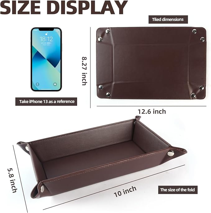 Valet Tray for Men Women - PU Leather Travel Catchall Tray Organizer - Rectangle