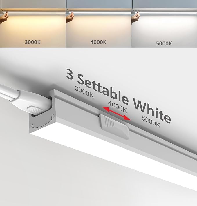 Leetdud Under Cabinet Lighting Plug in, 32 Inch 2 Pcs, Linkable AC120V 3CCT 3000K/4000K/5000K Ultra Slim, LED Under Cabinet Lights for Counter Light, Kitchen, Shelf, Sink, Workshop, Desk, White
