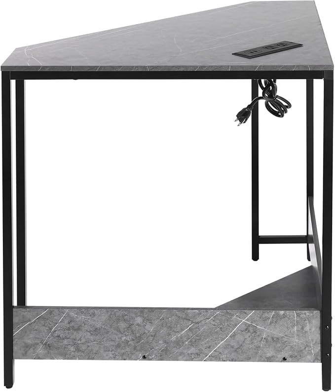 Corner Computer Desk, 26.77 Inch Triangle Small Space Desk with Outlets and Power Cord, Modern Writing Workstation, Corner Storage Table for Office, Home, Design Studio, Study Room (Gray)