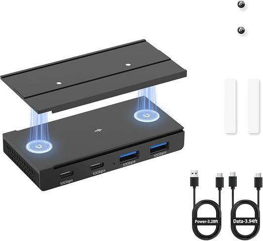 EJAY 10Gbps Magnetic USB-C Hub, 4-Port USB 3.2 Gen2 Desktop Hub with 47" Extra Long Cable, Aluminum USB C Splitter, Under Desk Mount Multi Port USB Hub for MacBook, PC, Surface, SSD, Black