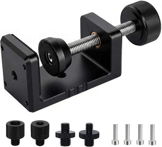 Heavy Duty C Clamp & Desk Clamp, Aluminum Alloy Table Mount with 1/4" & 3/8" Camera Tripod Adapter, Wide Jaw Design for Desk, Shelf, Camera Mount, Woodworking & Workbench (Black)