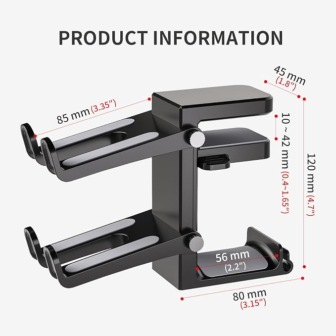 Adjustable Headphone Stand Desk-Sided Clamp Headphone Hanger with Handle PC Gaming Headset Holder (Under Desk with Handle)