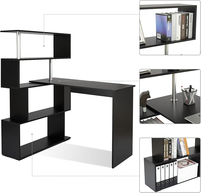 Mondeer 41.7" L Shaped Desk with 4-Tier Storage Shelves, Computer Corner Desk for Study Home Office Living Room (Black)