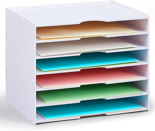 Juexica 7 Tier Scrapbook Paper Organizer 14.2 x 10.2 x 11.8 Inch Stackable Paper Storage Holder for Desk Desktop File Organizer for Home Office Classroom School