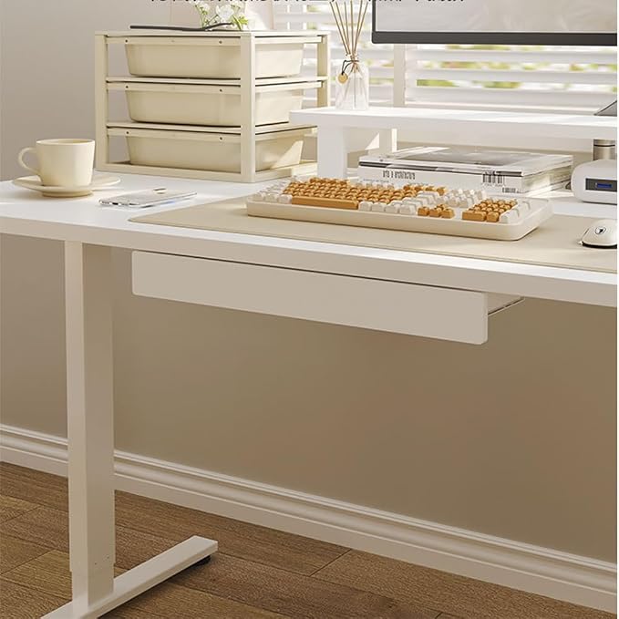 Under Desk Mounted Sliding Drawer to pull out, Attachable Desk Pencil Drawer Ball-Bearing Slides (White)