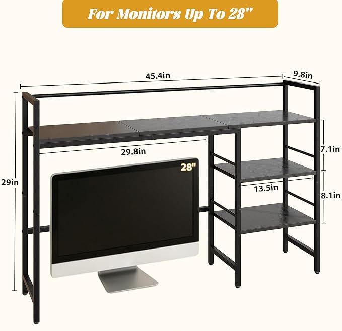 HavenlyYouth Desk Shelf, 45.4 Inch Wood Desk Organizer Shelf for Computer Monitor, Desk Hutch Storage, Desktop Shelf for Top of Desk, 3 Tier Desktop Bookshelf for Home Office Dorm, Black