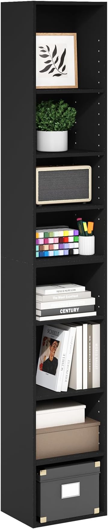 Furinno PASIR Book Shelf, 8-Tier Bookshelf, Bookcase with Open Shelf, 9.3 x 11.8 x 70.9, for Living Room, Bedroom, Home Office, Blackwood