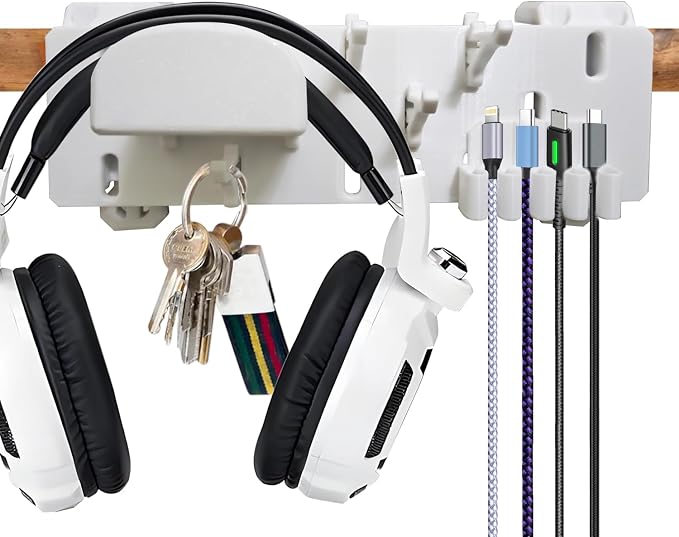 Desk Edge Pegboard Organizer, Clamp-on Desk Organizer with Headphone Holder, Cable Management & Hooks, Fits 0.79"-1.57" Desktop Thickness, for Home Office Gaming Setup Organization
