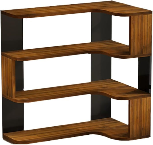 Desktop Organizer Shelf, Multi-Tier Space Saving Bookshelf with Corner Storage Design, Wooden Desk Rack, Countertop for Home Office Dorm(Walnut,19.6 * 11.8 * 18in)