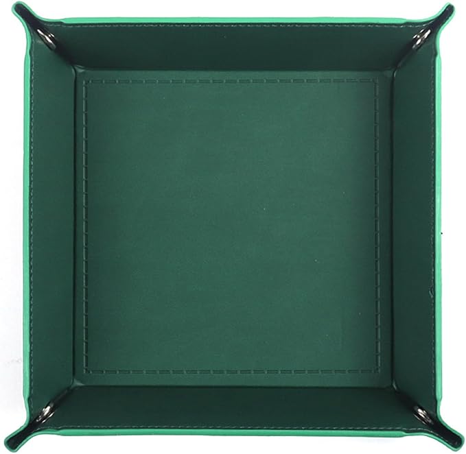 Valet Tray Desktop Storage Organizer – Vegan Leather Catchall Tray Bedside Vanity Tray Nightstand Caddy Holder for Remote Controller, Watch, Keys, Phone, Wallet, Coin, Jewelry, Midnight Green