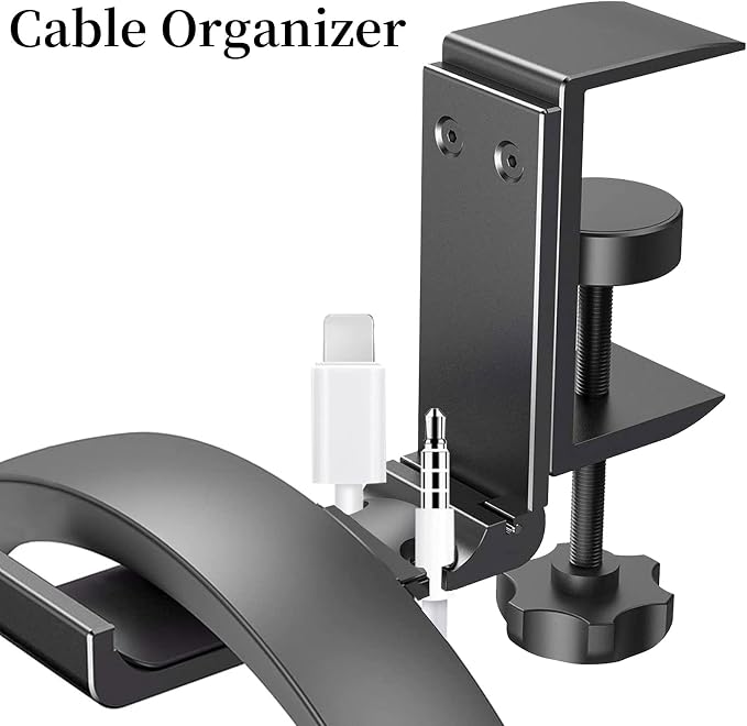 Aluminium Headphone Stand Hanger Under Desk, Foldable Headset Holder with Cable Organizer, Adjustable Clamp-On Headphone Hook, Non-Slip Desk Mount for Gaming Headphones, Bags & Accessories