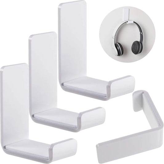 Weewooday 4 Pieces Headphone Hanger Headset Stand Holder Adhesive Wall Mount Headphone Hook for Desk Acrylic Gaming Earphones Hanger with Glues for Earphone Controller(White)